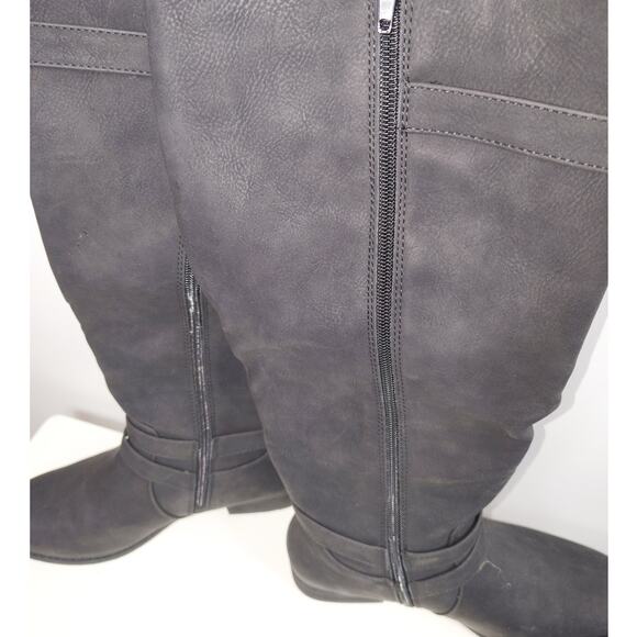 Ruiee Women's Knee High Boots Black Round Toe S Buckle Accent Size 8 - Picture 3 of 6